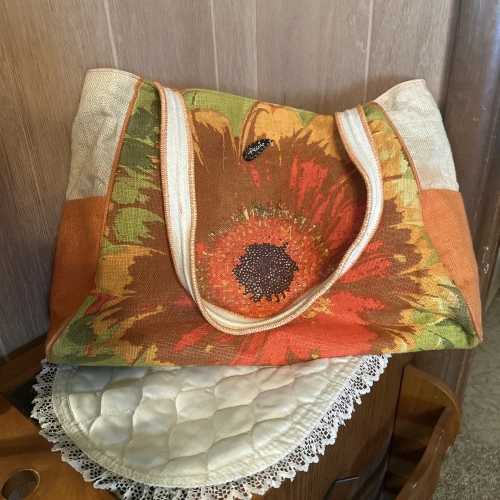 vintage multi-toned floral Orange beach tote bag Made By Avani Large